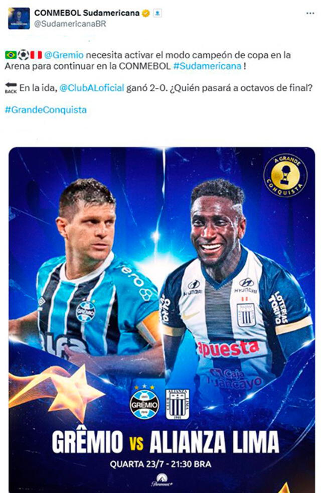 Gremio vs Alianza Lima, Conmebol Gremio vs Alianza Lima, Conmebol