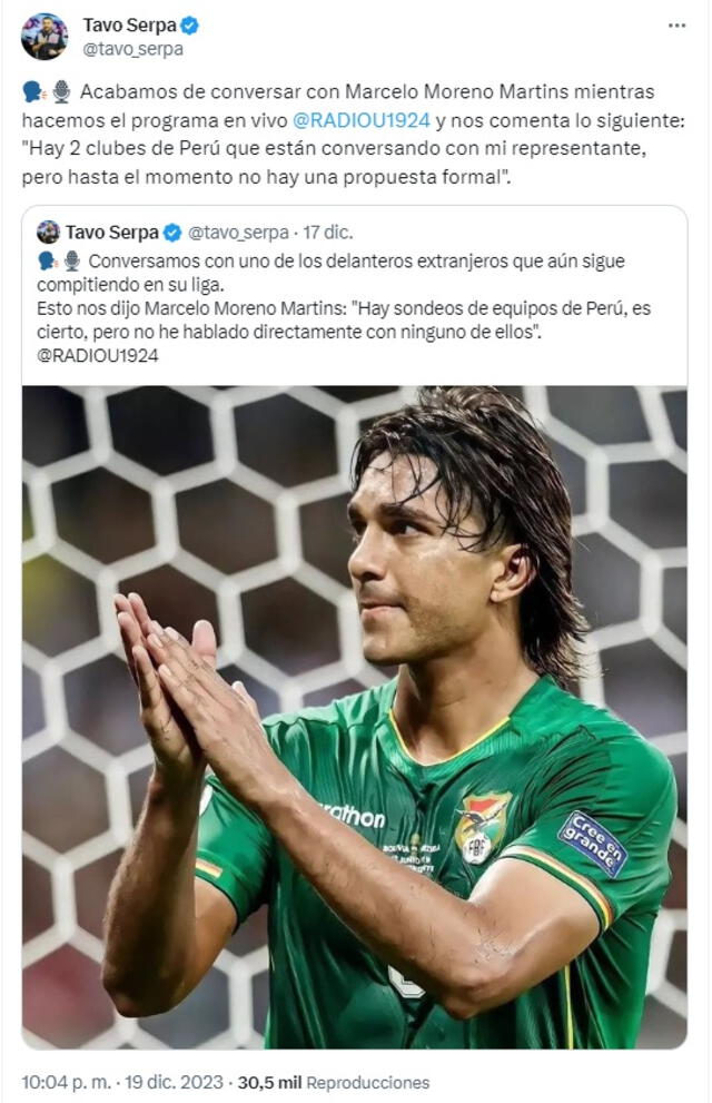 Marcelo Martins confirmó charlas con dos clubes de Liga 1