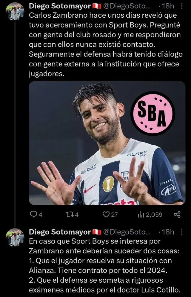 Sport Boys se pronunció sobre Carlos Zambrano