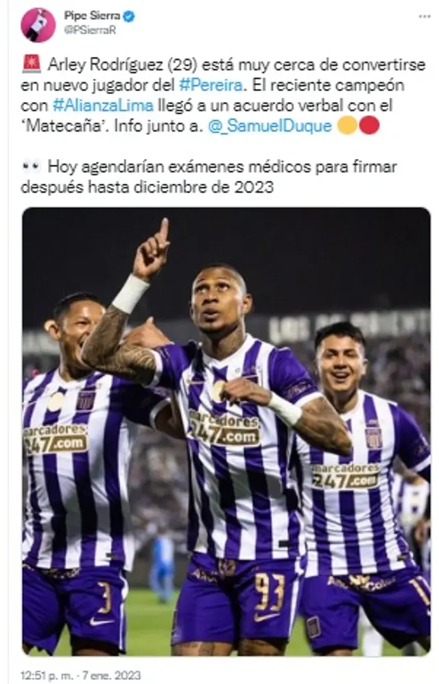 Arley Rodríguez jugará en Deportivo Pereira.