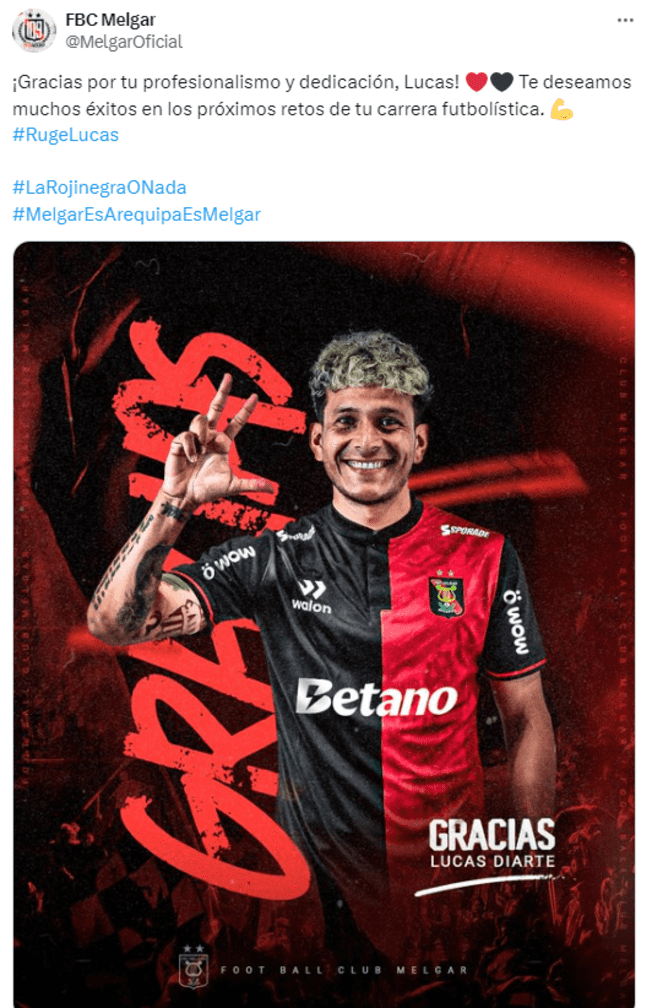 Lucas Diarte no seguirá en Melgar.   