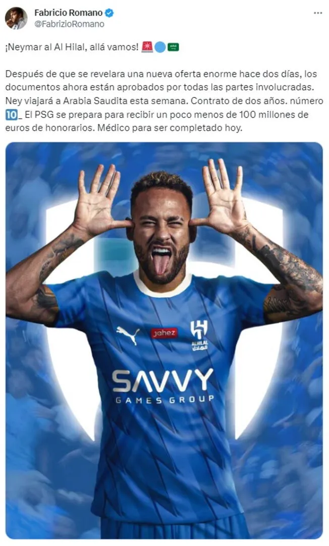 Neymar Jr. firma por dos años con el Al-Hilal de Arabia Saudita