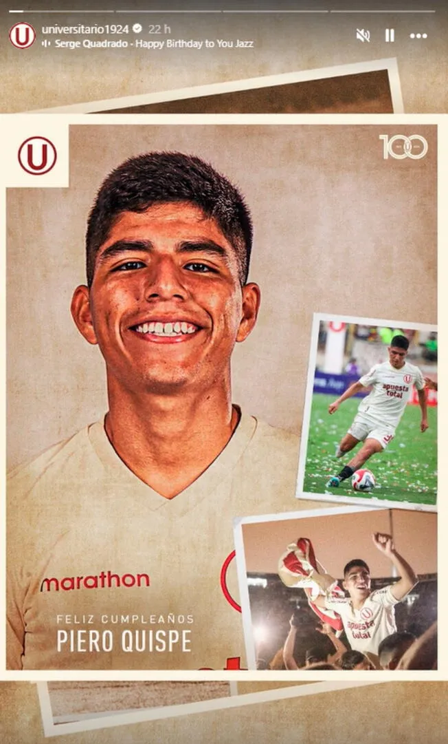 Club merengue saluda a su exjugador, Piero Quispe por su cumpleaos. | Instagram: universitario1924 