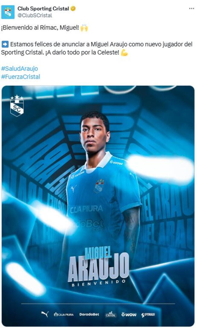 Miguel Araujo será el defensor central titular de Sporting Cristal para el Torneo Clausura 2025. Foto: Sporting Cristal   