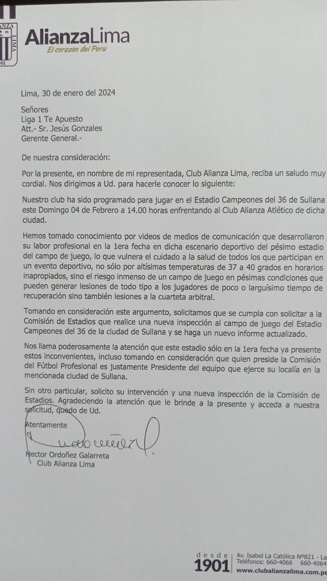 Alianza Lima pide una nueva inspección de la cancha del Estadio Campeones del 36 de Sullana