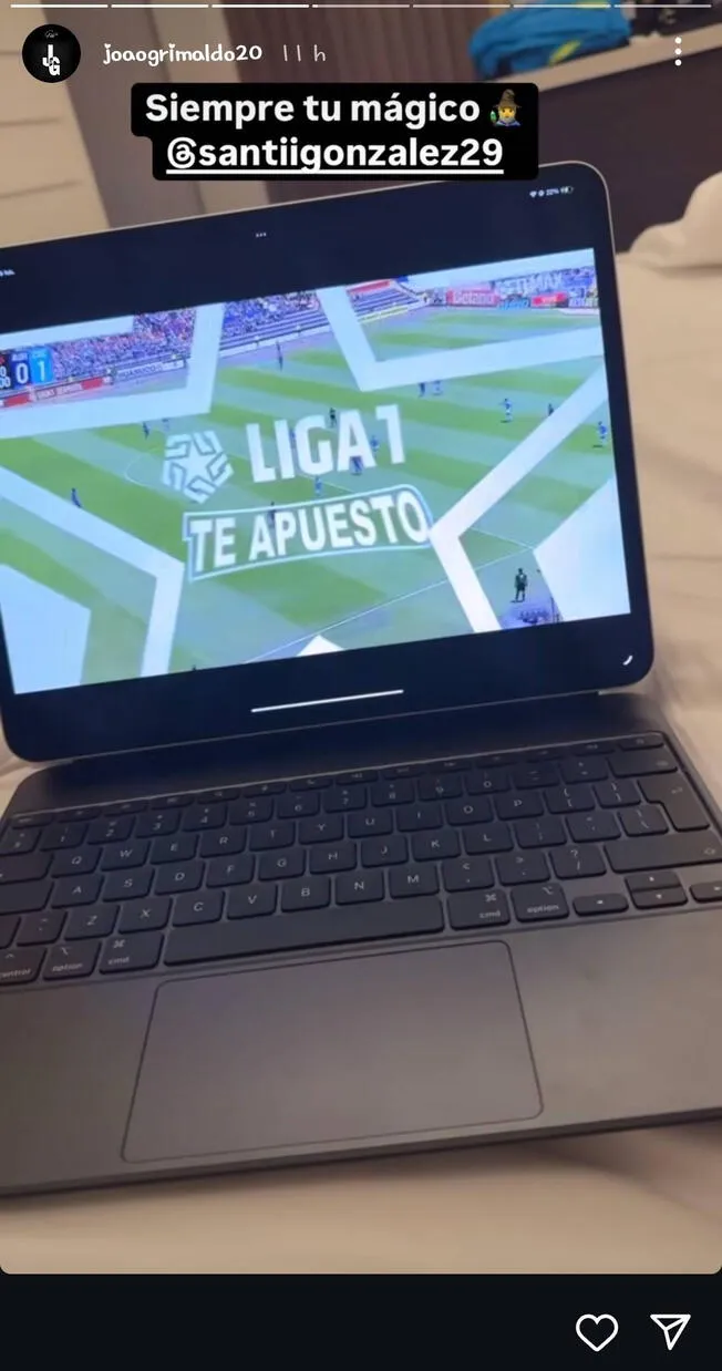 La publicación de Joao Grimaldo durante el partido Sporting Cristal vs Alianza Universidad/Foto: Instagram   