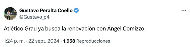 Ángel Comizzo podría renovar con Atlético Grau para el 2025/Foto: X   