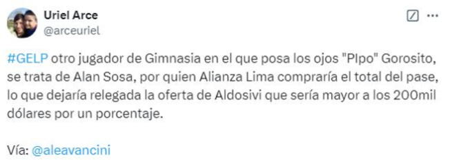 Alianza Lima tendría en la mira a Alan Sosa para la temporada 2025/Foto: X   