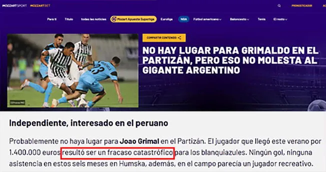 Recientemente en Serbia tildaron de fracaso la contratación de Joao Grimaldo. Recientemente en Serbia tildaron de fracaso la contratación de Joao Grimaldo.