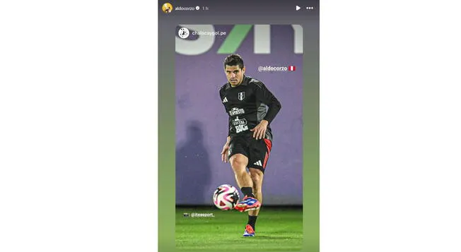 La publicación de Corzo entrenando con la selección | Foto: Instagram: Aldo Corzo   