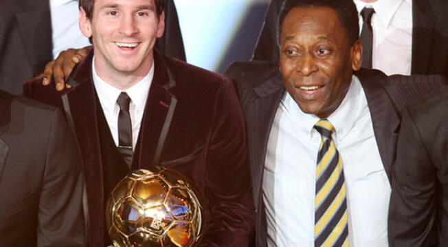 Lionel Messi y Pelé en la gala del tercer Balón de Oro ganado por el argentino.
