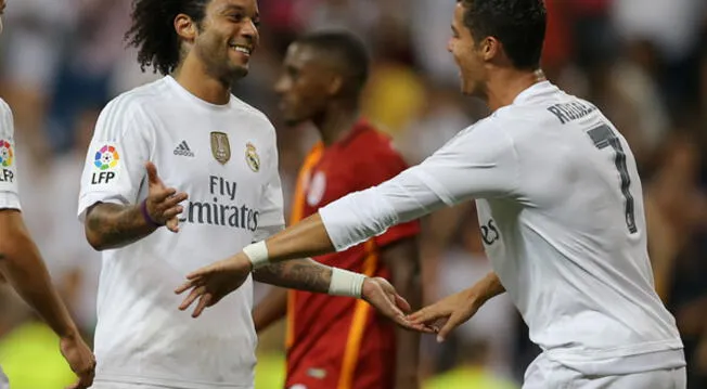 Cristiano Ronaldo hizo divertidas muecas durante las declaraciones de Marcelo.