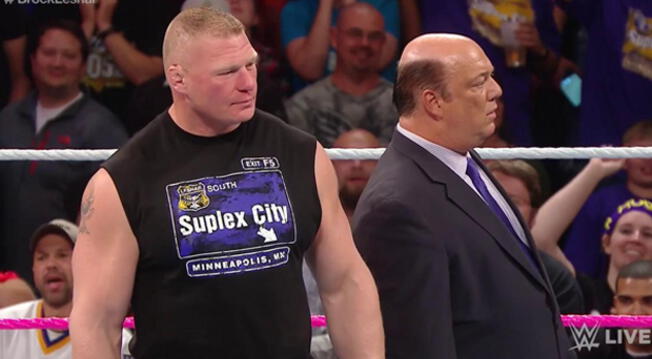 Brock Lesnar, acompañado de Paul Heyman confirmó su pelea con Goldberg.