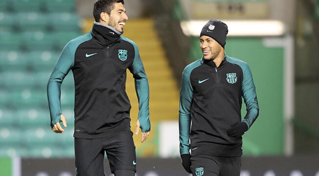 Luis Suárez y Neymar durante un entrenamiento en Escocia antes del Celtic-Barcelona.