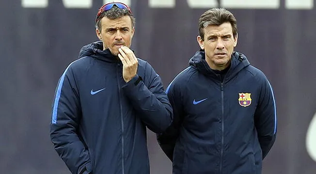 Luis Enrique y Unzué durante un entrenamiento del Barcelona.