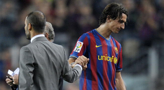 Zlatan Ibrahimovic y Pep Guardiola durante su etapa en el Barcelona.
