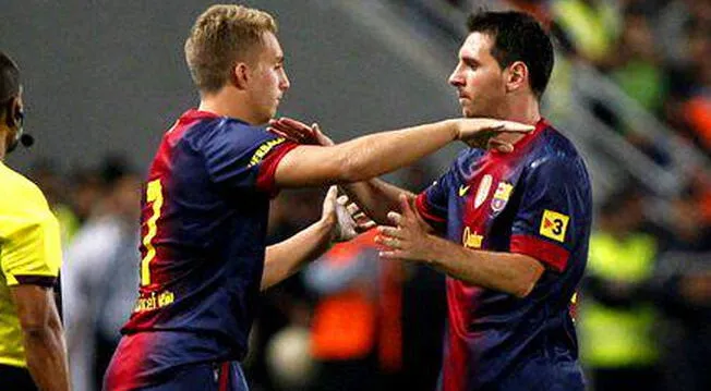 Gerard Deulofeu y Lionel Messi durante su etapa en el Barcelona.