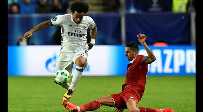 Marcelo supera la marca de Vitolo en el Real Madrid-Sevilla por la Supercopa de Europa.