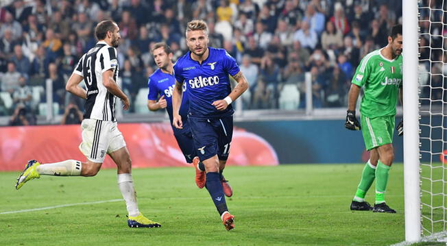 Ciro Immobile celebra uno de sus goles con la Lazio a la Juventus.