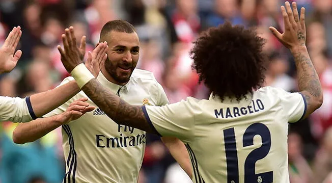 Marcelo mostró toda su admiración con Karim Benzema. Foto: AP