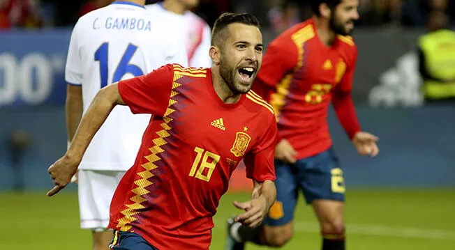 Jordi Alba celebra el primer gol de España a Costa Rica.