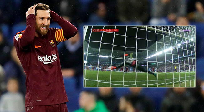 Lionel Messi no puede creer el penal que le ha tapado Diego López.