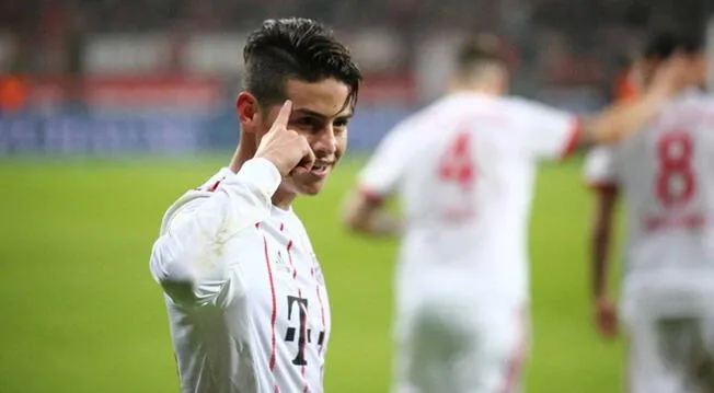 James Rodríguez celebra su gol al Bayer Leverkusen.
