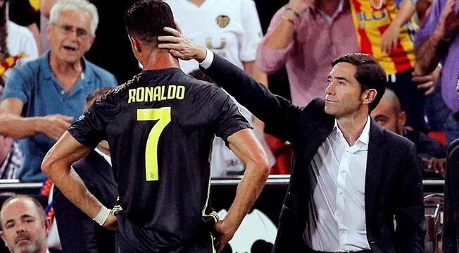 Cristiano Ronaldo y Marcelino, tras la expulsión del luso.