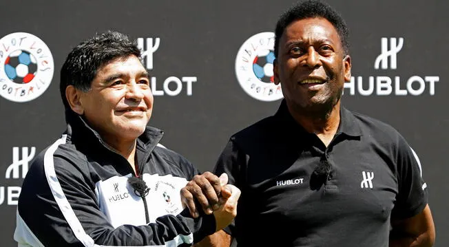Maradona y Pelé, durante un acto publicitario.