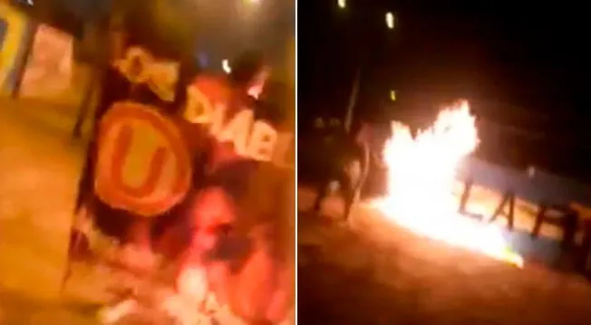 Hinchas de Universitario quemaron pintas de Sporting Cristal en La Florida.