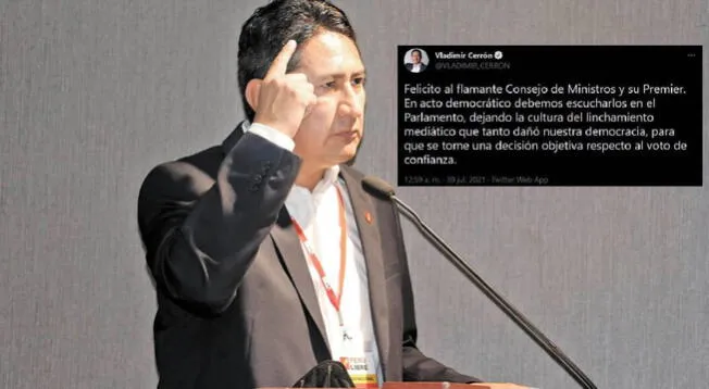 Vladimir Cerrón respalda a nuevo Gabinete Ministerial