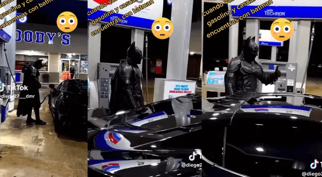 Batman se queda sin gasolina y va a un grifo para llenar el tanque de su  batimóvil