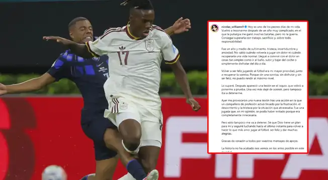 Nico Williams arremete contra Nicolás De La Cruz por sufrir lesión en el España vs Uruguay