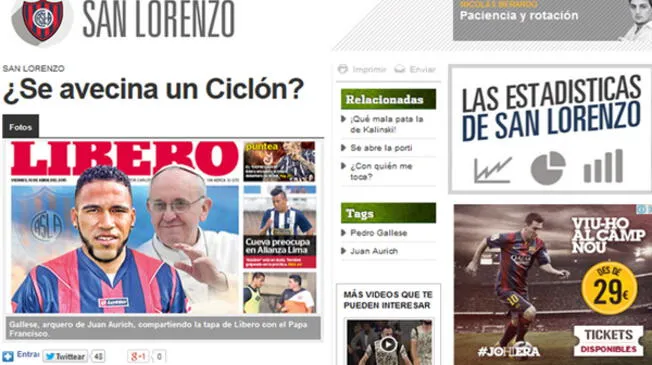 Pedro Gallese: Prensa argentina destaca interés de San Lorenzo por arquero de Juan Aurich