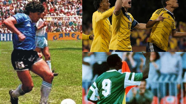 Fútbol Mundial: las memorables celebraciones de Diego Maradona, Roger Milla, James Rodríguez y Juan Vargas.