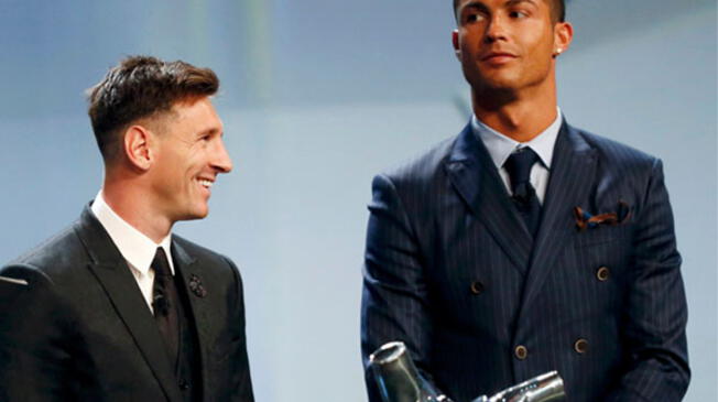 Cristiano Ronaldo y Lionel Messi en la premiación al Mejor Jugador UEFA 2015