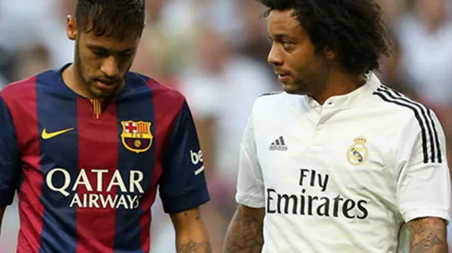 Neymar y Marcelo durante un clásico Real Madrid vs. Barcelona.