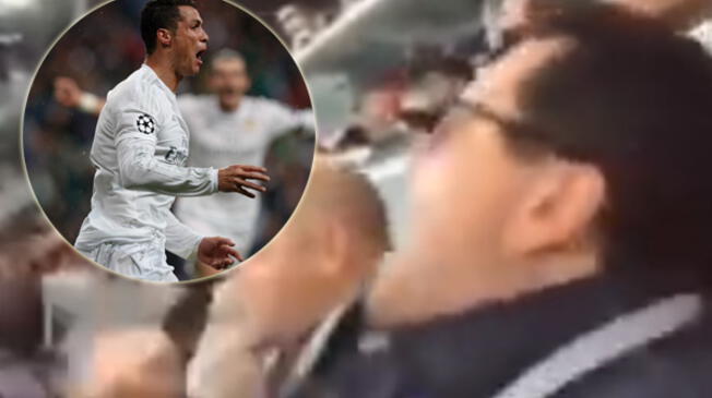 Tomás Roncero celebra el segundo gol de Cristiano Ronaldo al Wolfsburgo.