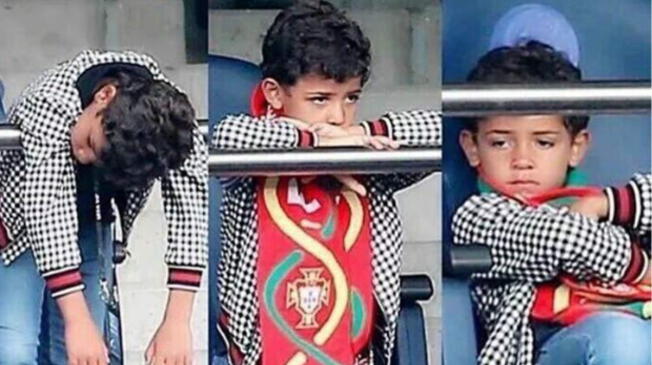 El hijo de Cristiano Ronaldo aburrido durante el Portugal-Croacia.