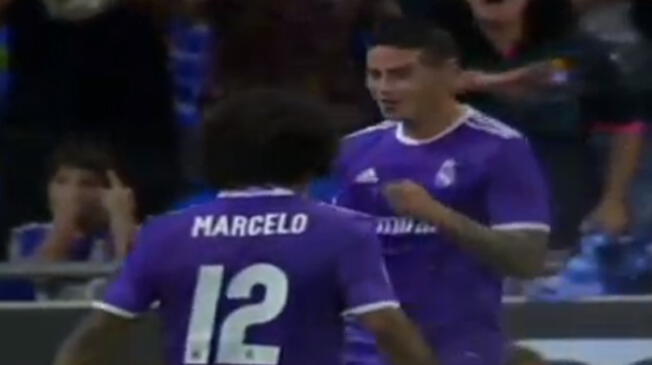 James Rodríguez celebra su gol con Marcelo.