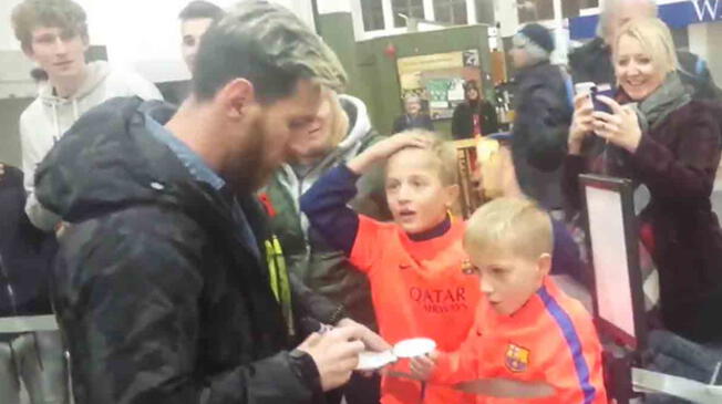 Un niño no puede con su felicidad tras conocer a Lionel Messi.