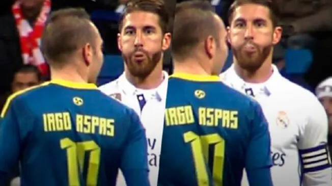 Sergio Ramos lanza un escupitajo ante la presencia de Iago Aspas.