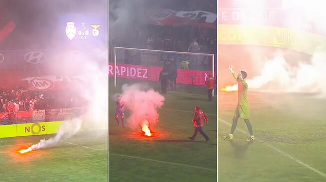 Actos vandálicos sobre el césped en el Benfica vs. Feirense.