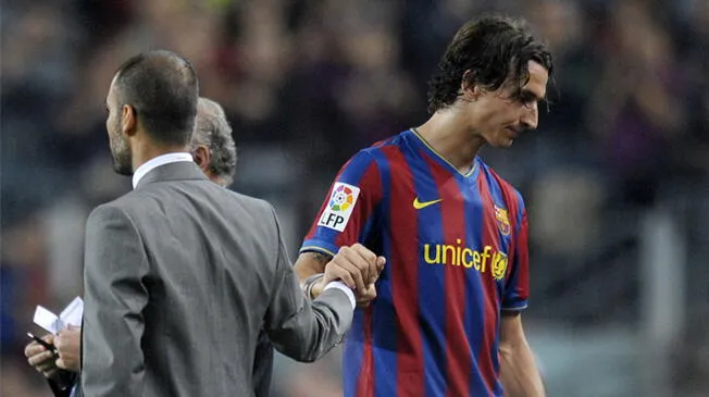 Zlatan Ibrahimovic y Pep Guardiola durante su etapa en el Barcelona.