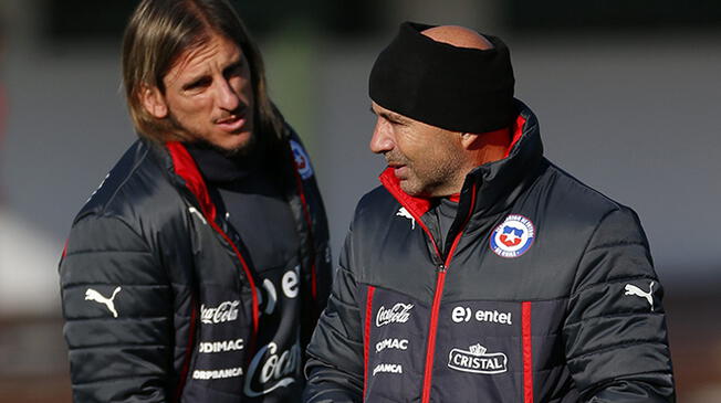 Sebastián Beccacece y Jorge Sampaoli durante su etapa en la selección chilena.