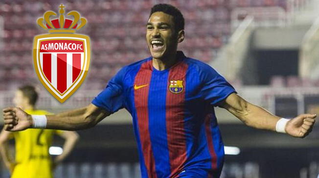 Jordi Mboula celebra un gol con el Barcelona en la Youth League.