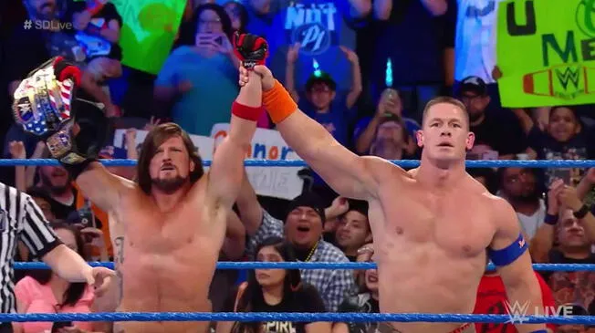 En WWE SmackDown Live, AJ Styles y John Cena vencieron a Kevin Owens y Rusev.