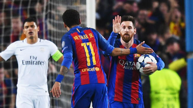 Neymar y Lionel Messi celebran un gol en aquel 6-1 al PSG en el Camp Nou.