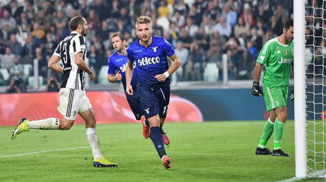 Ciro Immobile celebra uno de sus goles con la Lazio a la Juventus.
