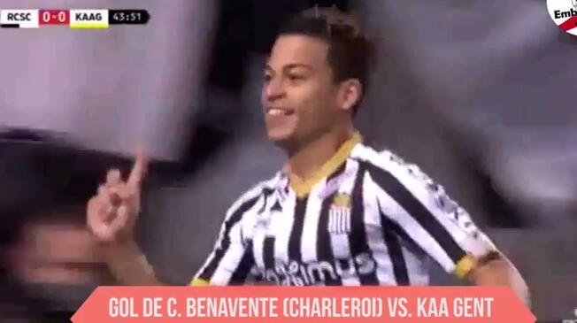 Cristian Benavente celebra su gol con el Sporting Charleroi.